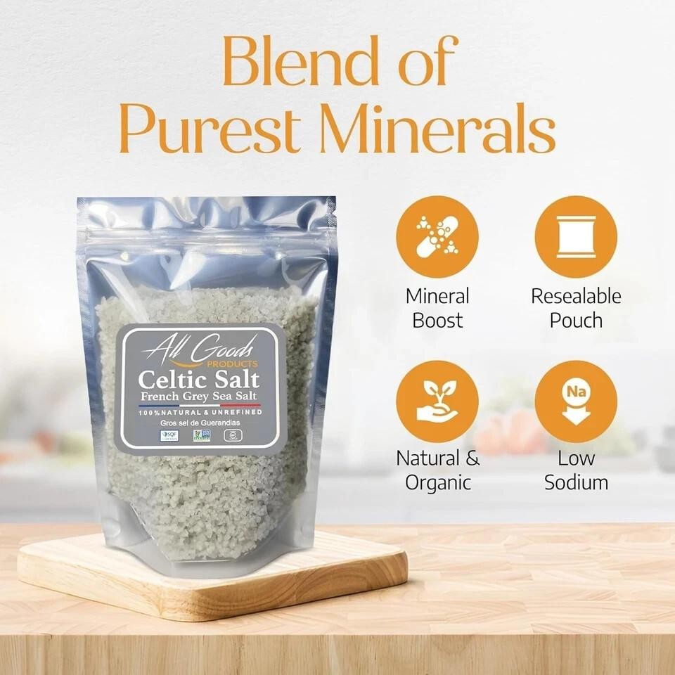 All Goods 5oz Coarse, Hand Harvested Celtic Salt Organic 82 Minerals Coarse, Fr