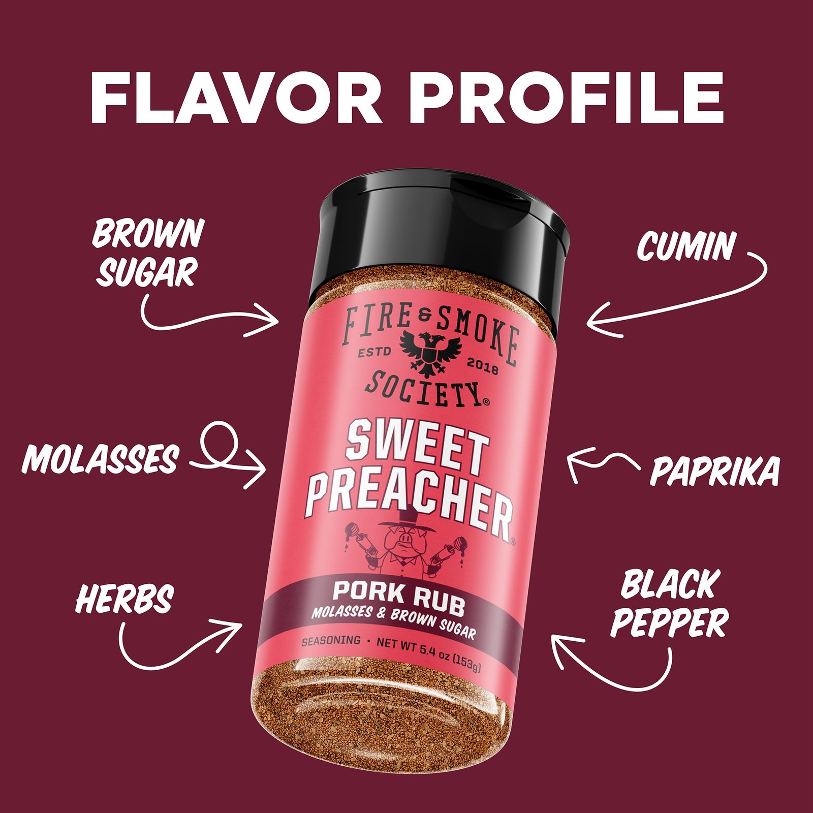 Fire & Smoke Society Sweet Preacher BBQ Rub Pork Seasoning for Smoking Grilling
