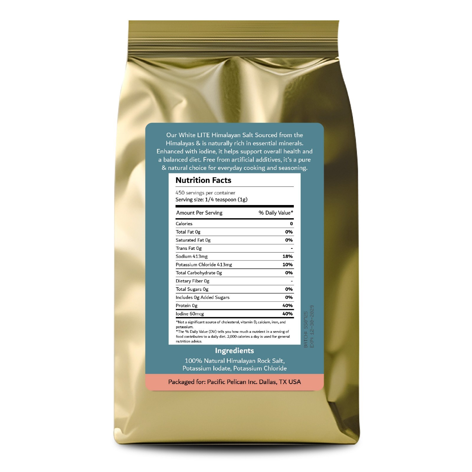 70% Less Sodium Iodized Lite White Himalayan Salt, Coarse Grain, 1 Pound, 2 Pack