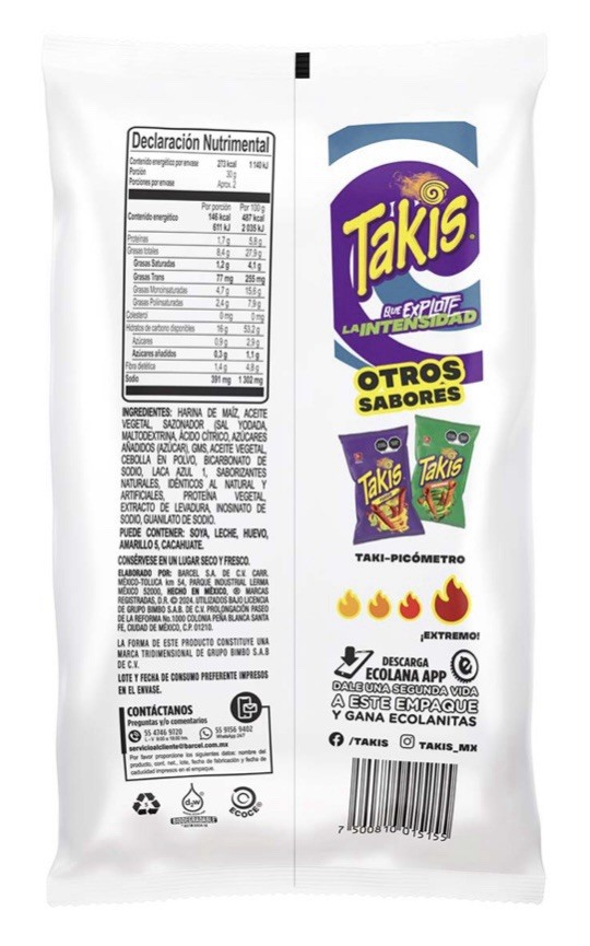 Barcel Takis Azul Blue Heat 65g Box w/5 bags papas snack