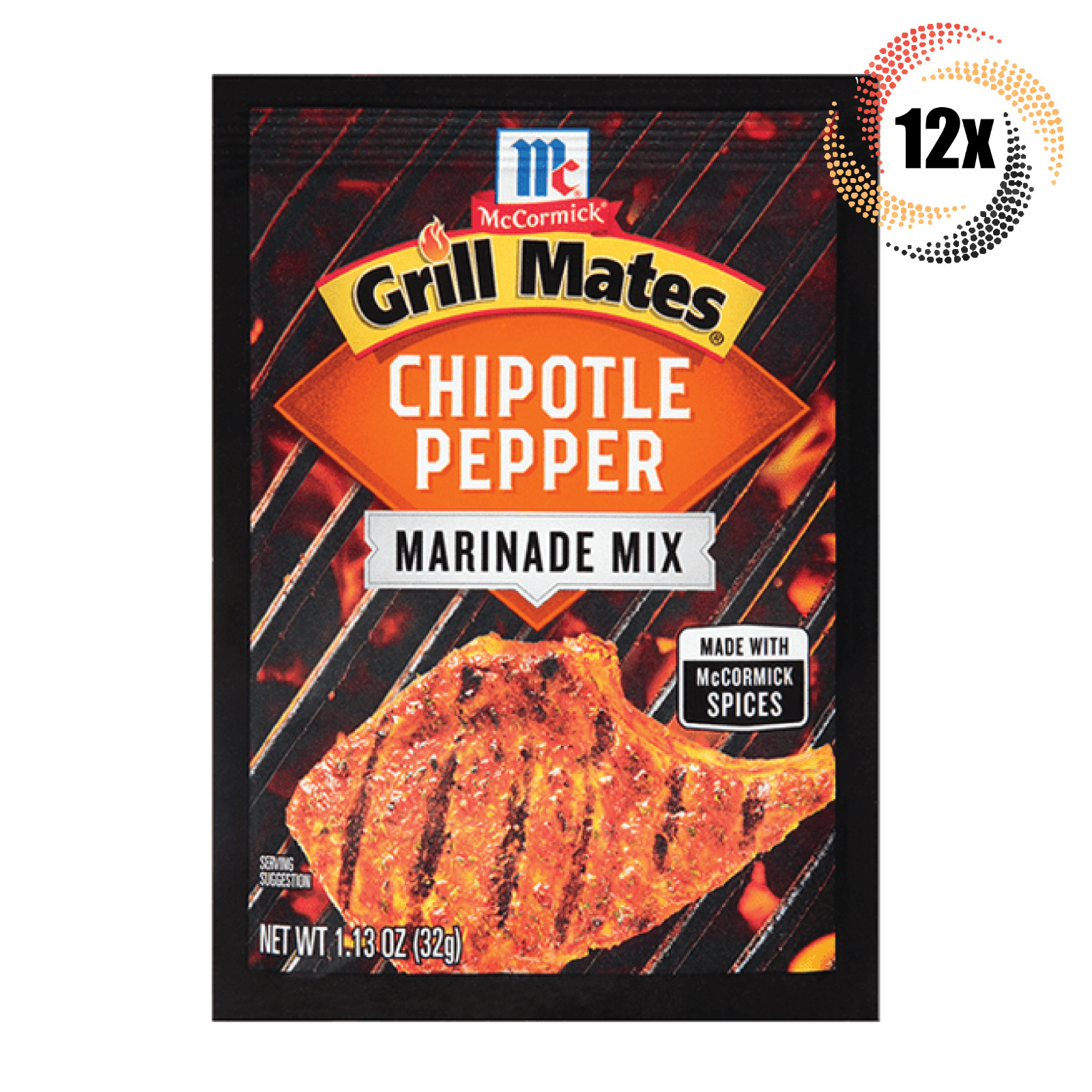Full Box 12x Packets McCormick Grill Mates Chipotle Pepper Marinade Mix | 1.13oz