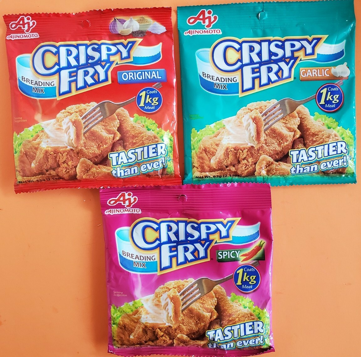 Ajinomoto Crispy Fry Original, Garlic & Spicy Breading Mix (62g each) Exp.2025