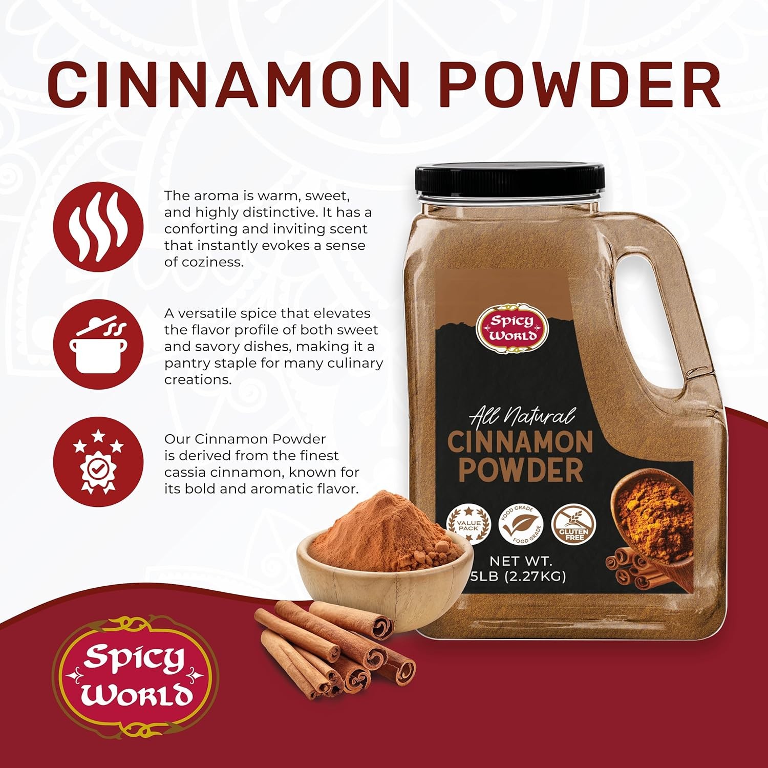 Spicy World Cinnamon Powder 5 LB Jar – Lab Tested for Lead – Ground Cassia Ci…