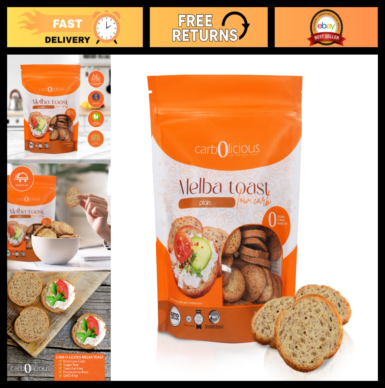 Low Carb Melba Toast – Plain, 4oz | Healthy Snack, Keto-Friendly, Gluten-Free