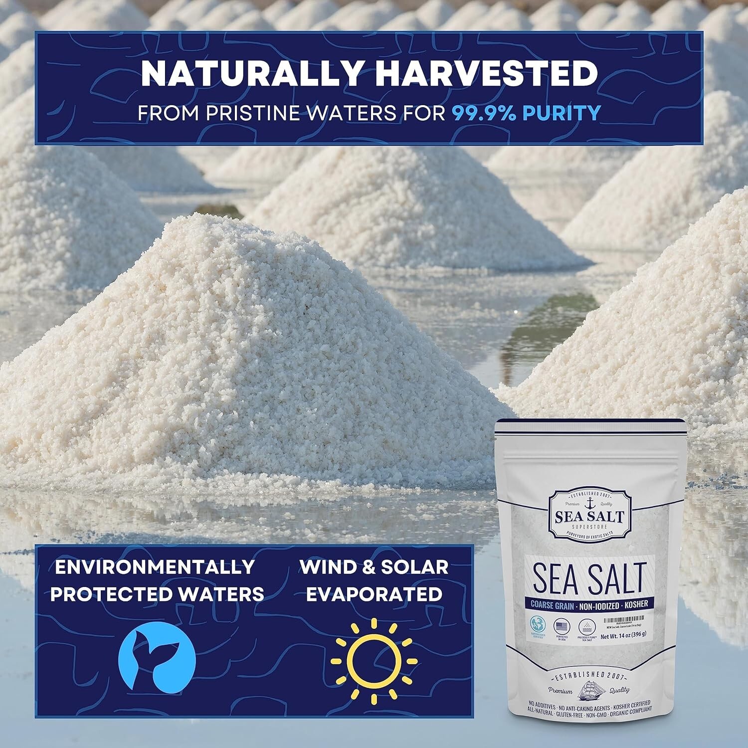 Sea Salt, Coarse Grain Baja Sea Salt, Great for Cooking or Grinding, Non-Iodized