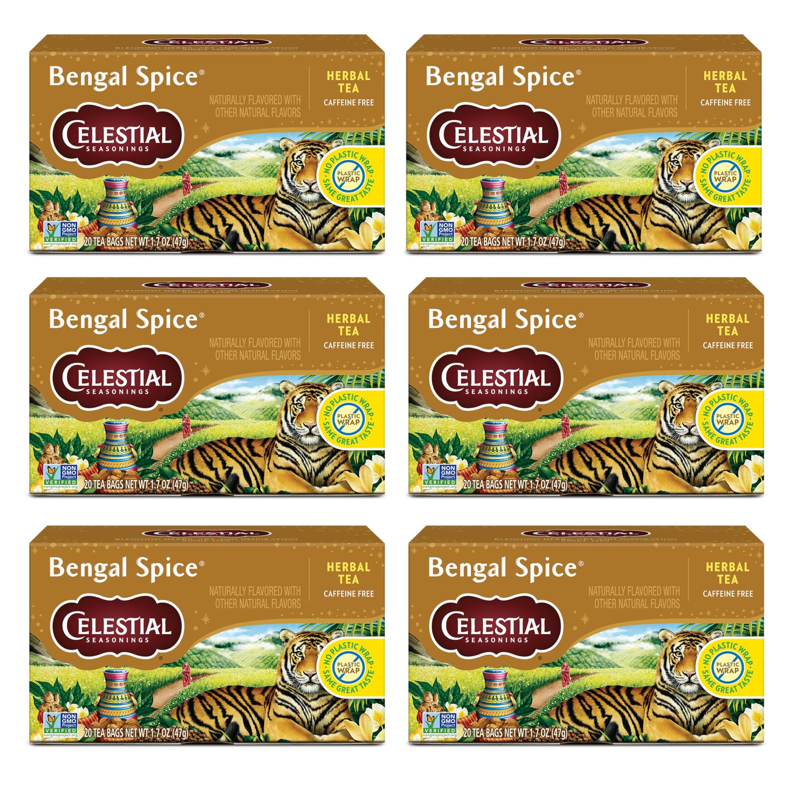 Celestial Seasonings Bengal Spice Herbal Tea, Caffeine 20 Count (Pack of 6)
