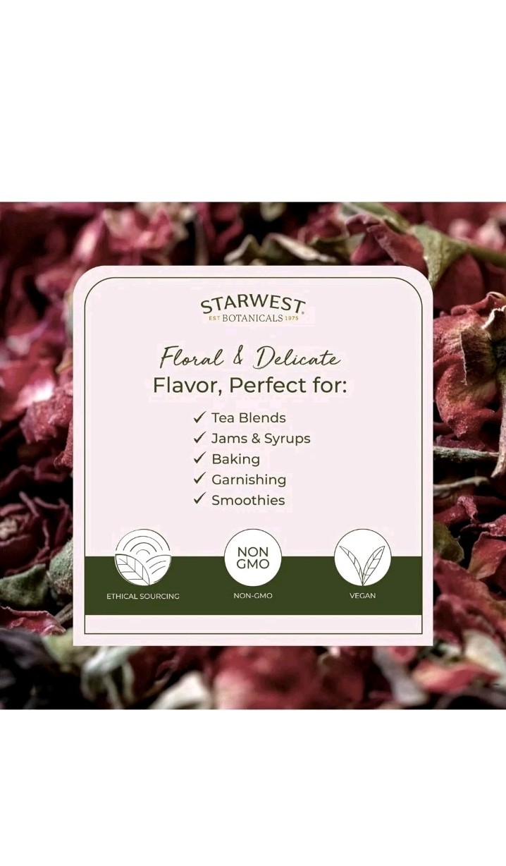 Starwest BotaniOrganic Red Rose Buds & Petals 1 lb Certified USDA Kosher Egypt