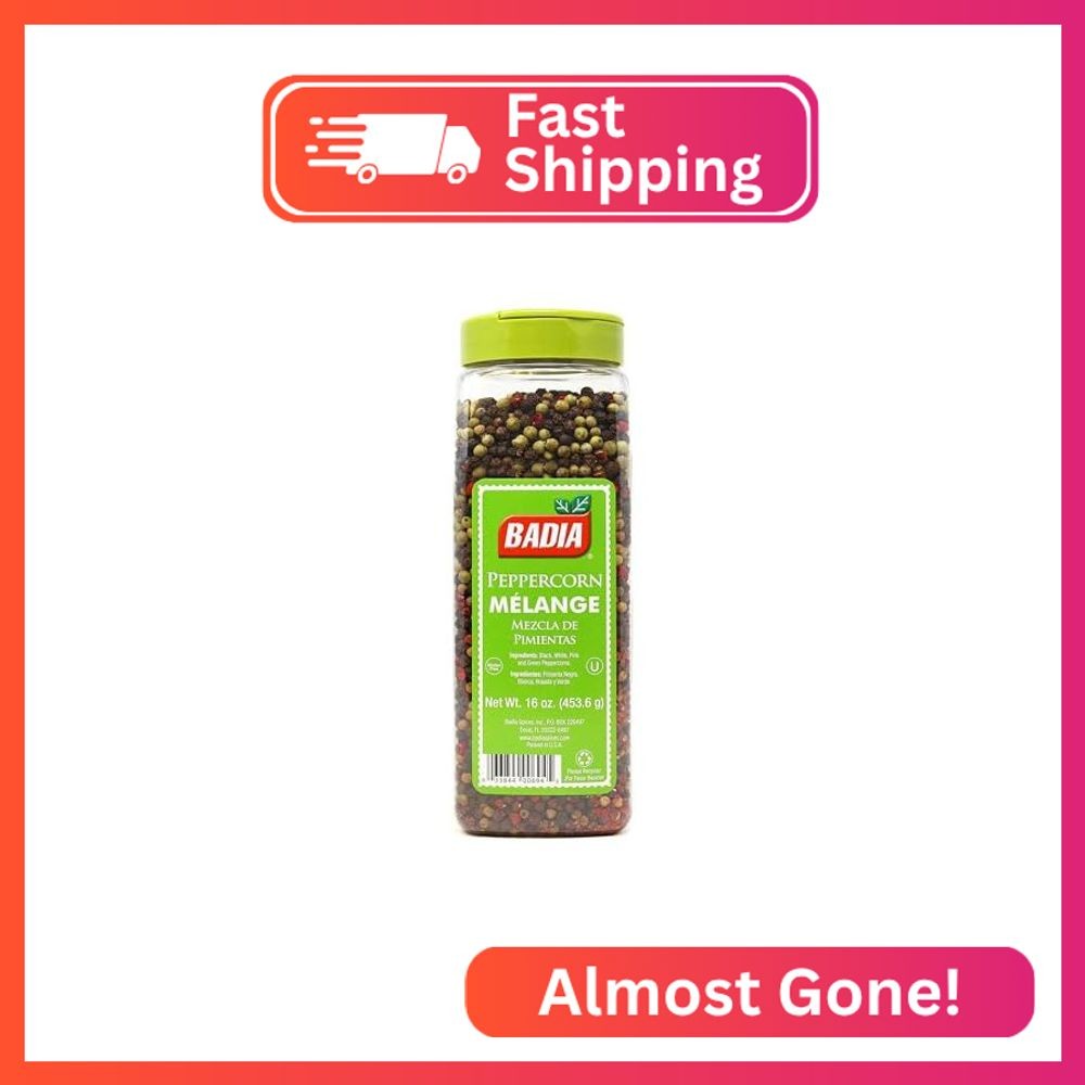 Badia Whole Peppercorn Blend, 16 Oz – Black, White, Green & Pink Pepper Melange