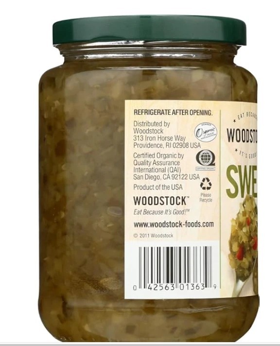 Woodstock Organic Sweet Relish – 16 oz | USDA Certified 95% Organic Pickle Relis