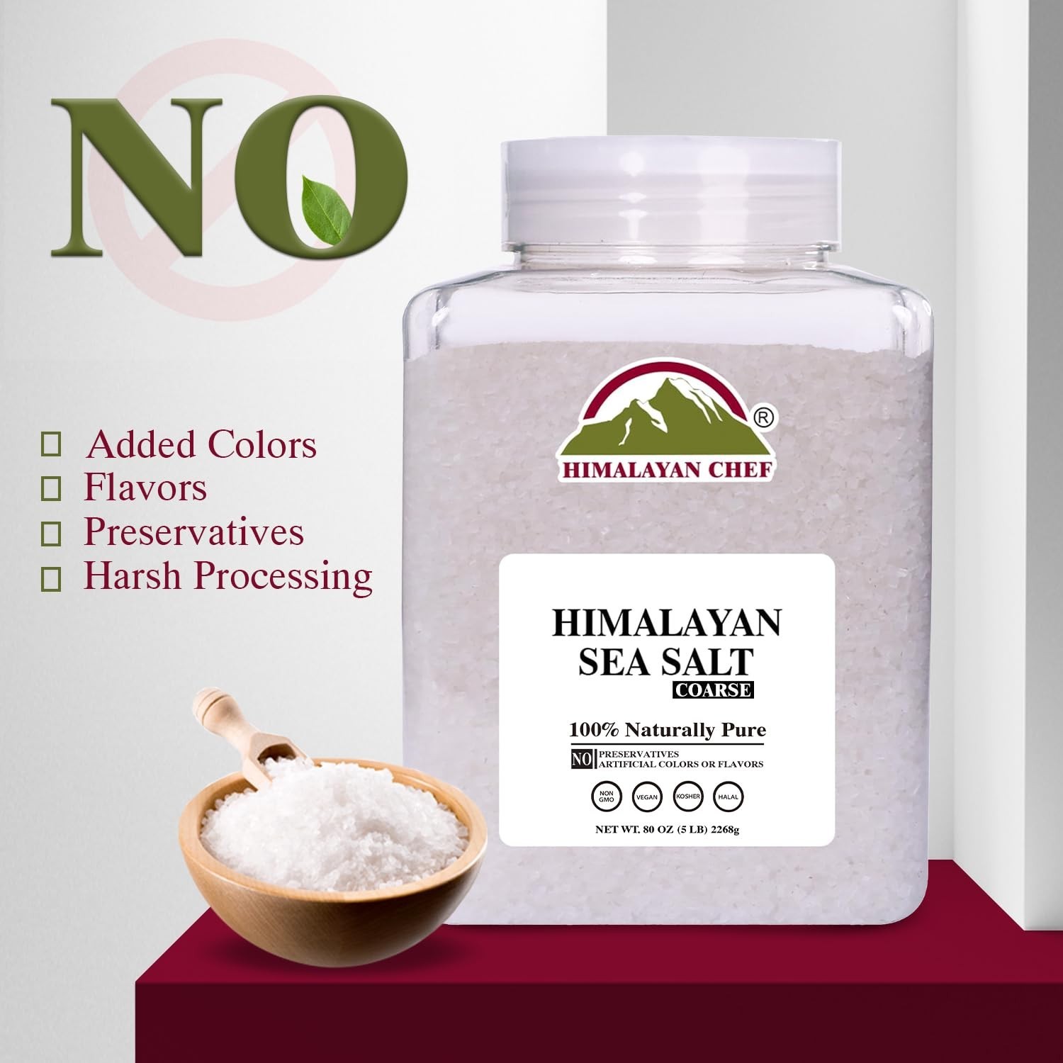 Kosher Sea Salt Coarse, Unrefined No Additives 5 lb Jar for Cooking & Seasonings