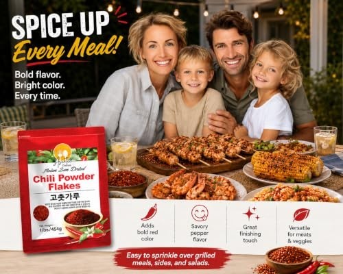Korean Red Pepper Flakes Gochugaru, Sun-Dried Chili Powder for Kimchi, Stews, So