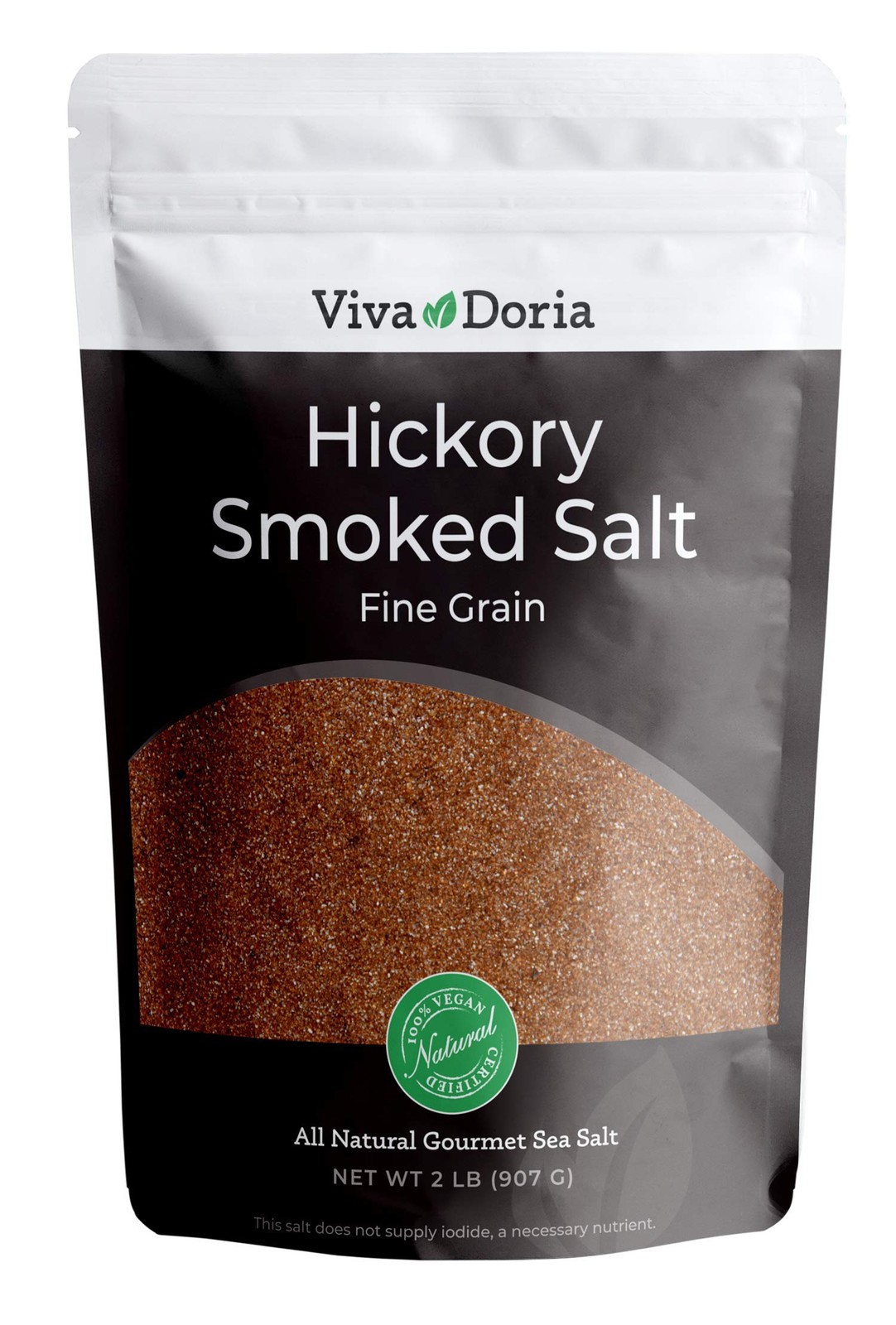 Hickory Smoked Sea Salt, Hickorywood Salt, Fine Grain, 2 lb