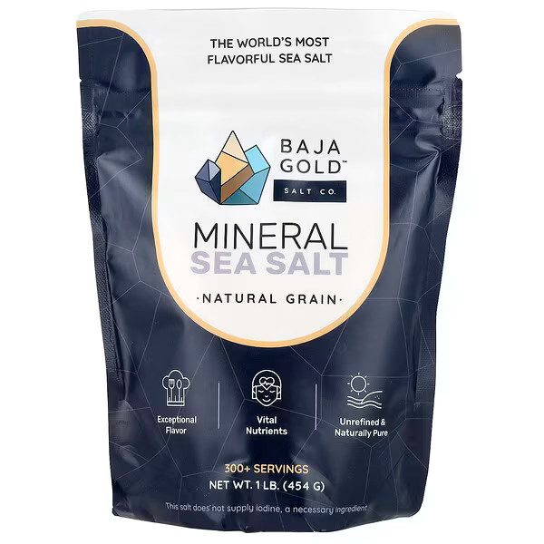 Baja Gold Salt Co., Mineral Sea Salt, Natural Grain, 1lb (454g) Australian Stock