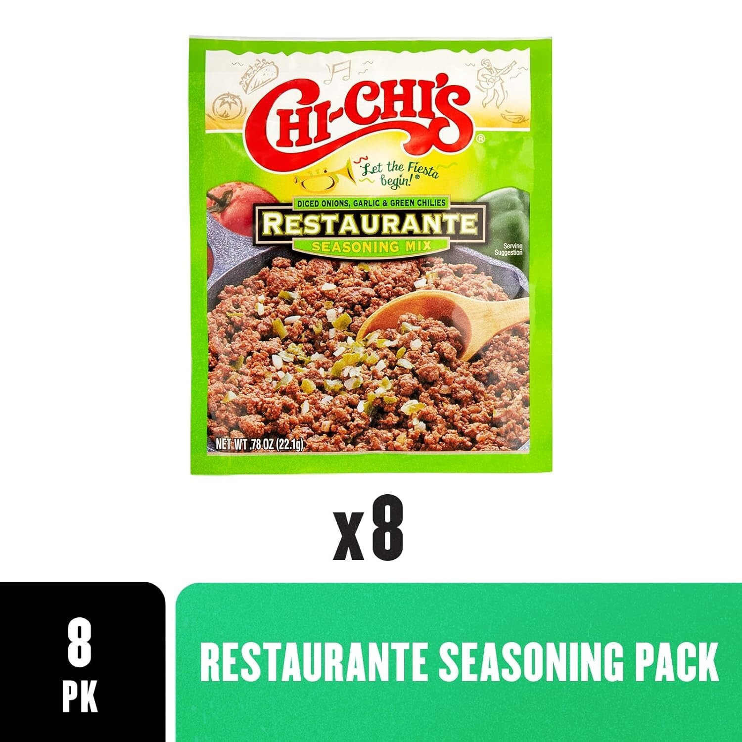 Spicy Fiesta Restaurante Taco Seasoning Mix by Chi Chi’s – 0.78 oz (Pack of 8)
