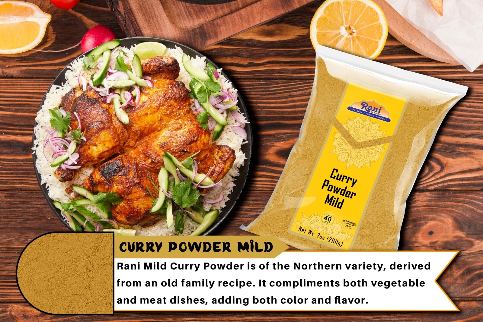 Rani Curry Powder Mild (10-Spice Authentic Indian Blend) 7oz (200g)