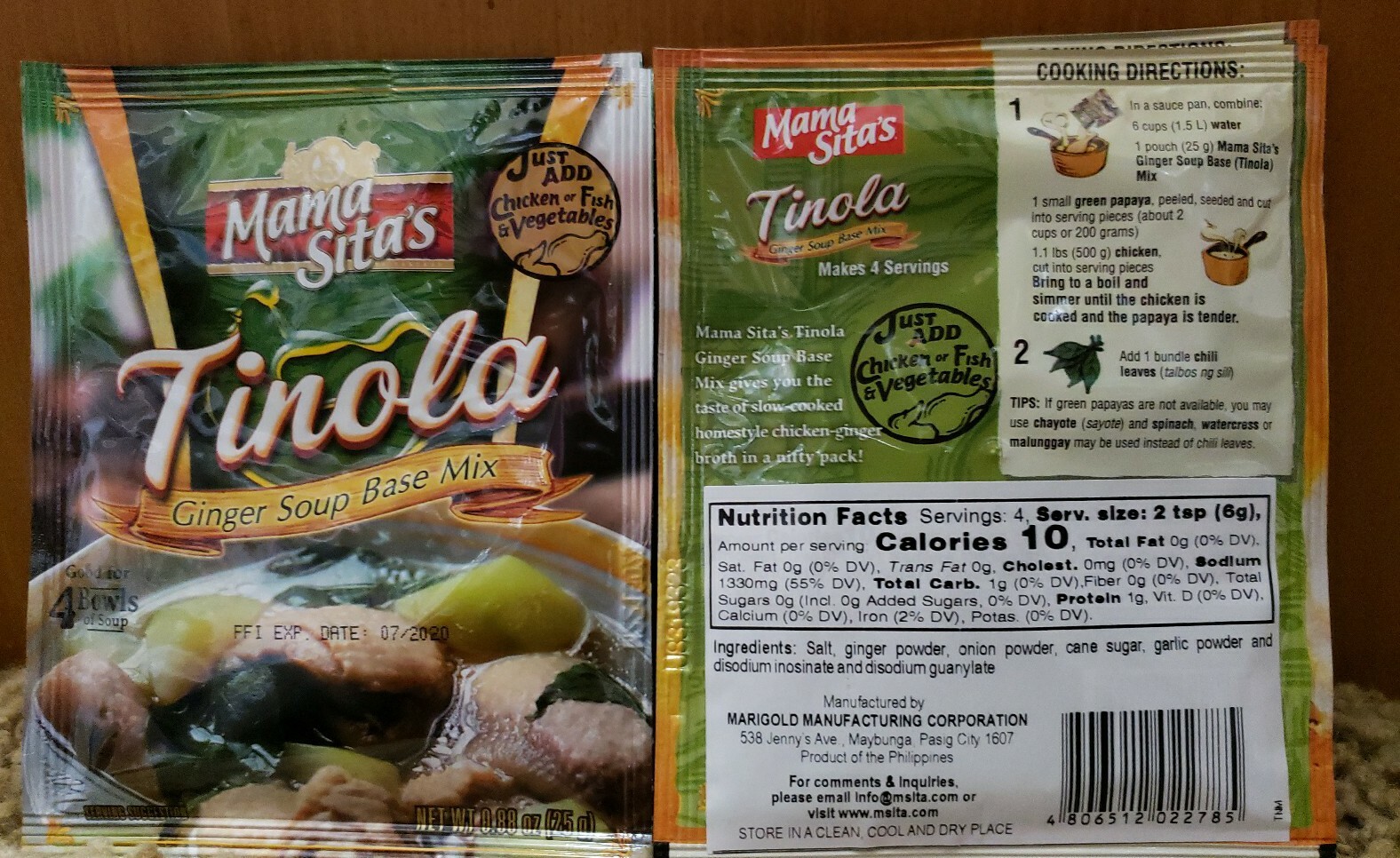 4-Pcks. Mama Sita’s TINOLA GINGER Soup Base Mix 25grms each
