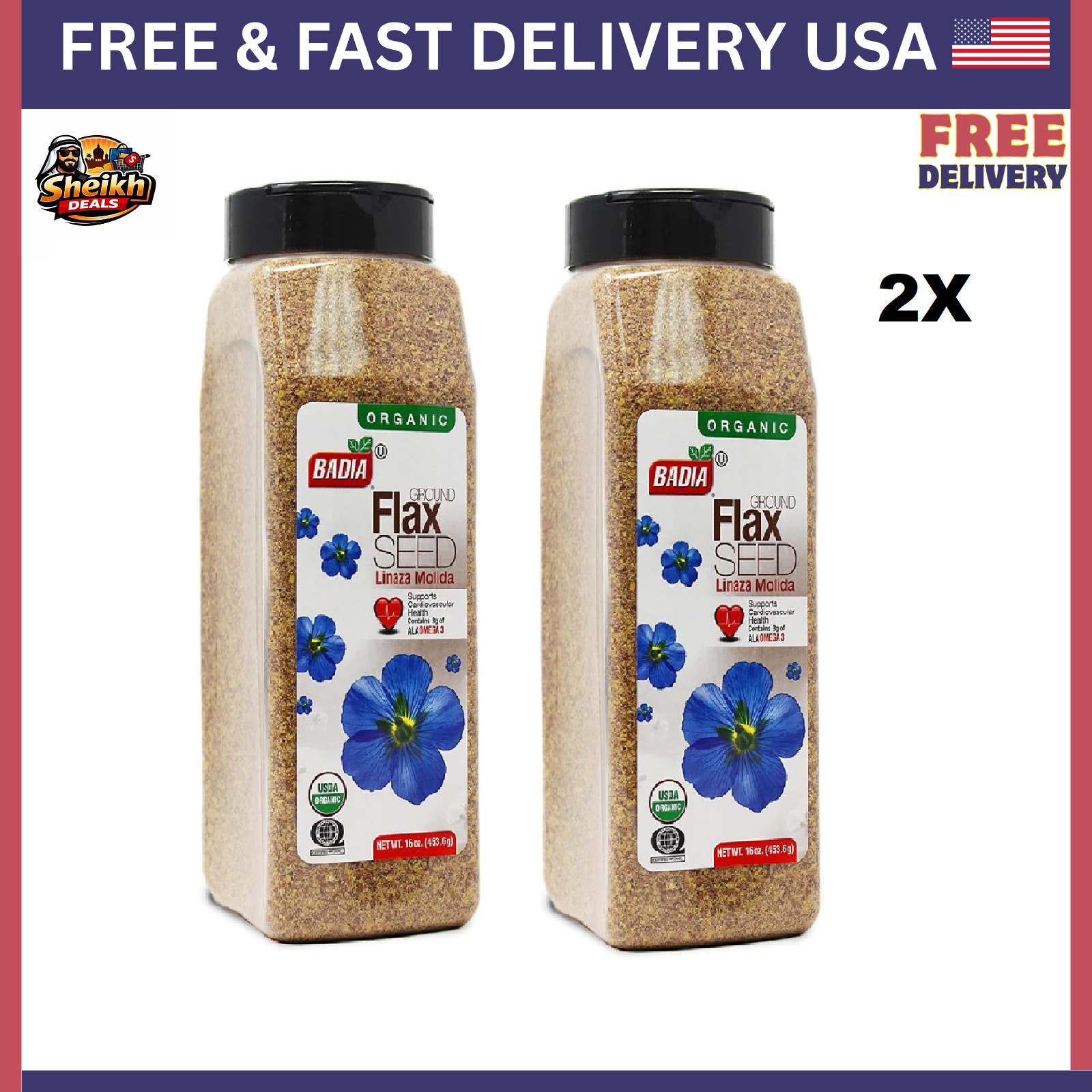 Badia Organic Flax Seed, Ground, 16-Ounce Pack of 2 FREE DELIVERY USA