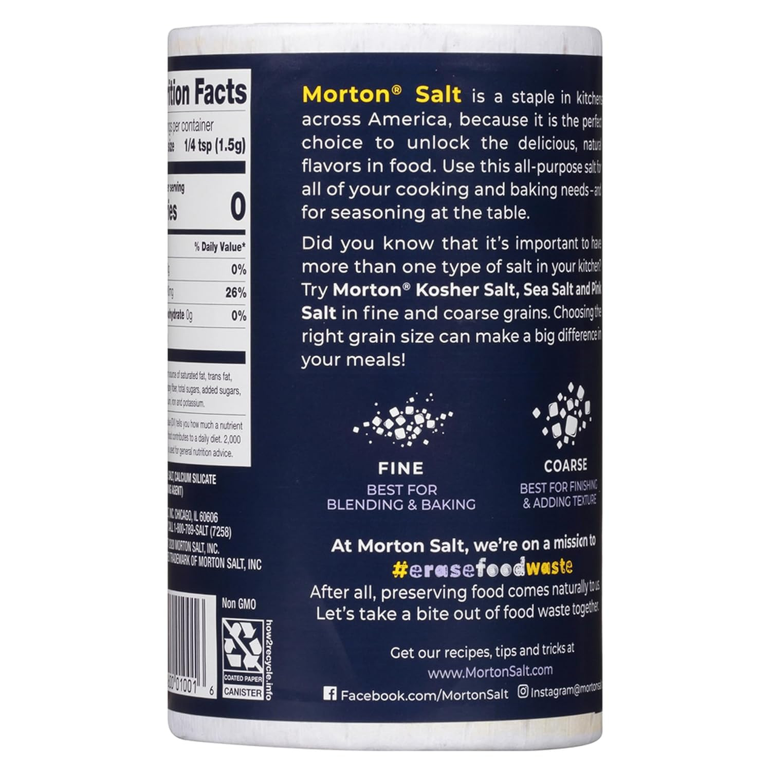 Plain Salt, (26 Oz), 2-Pack – All-Purpose, Non-Iodized Salt, Perfect for Cooking