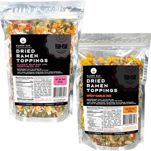 2-Pack Dried Ramen Toppings – Classic Seafood, Vegetables & Spicy Garlic Mix