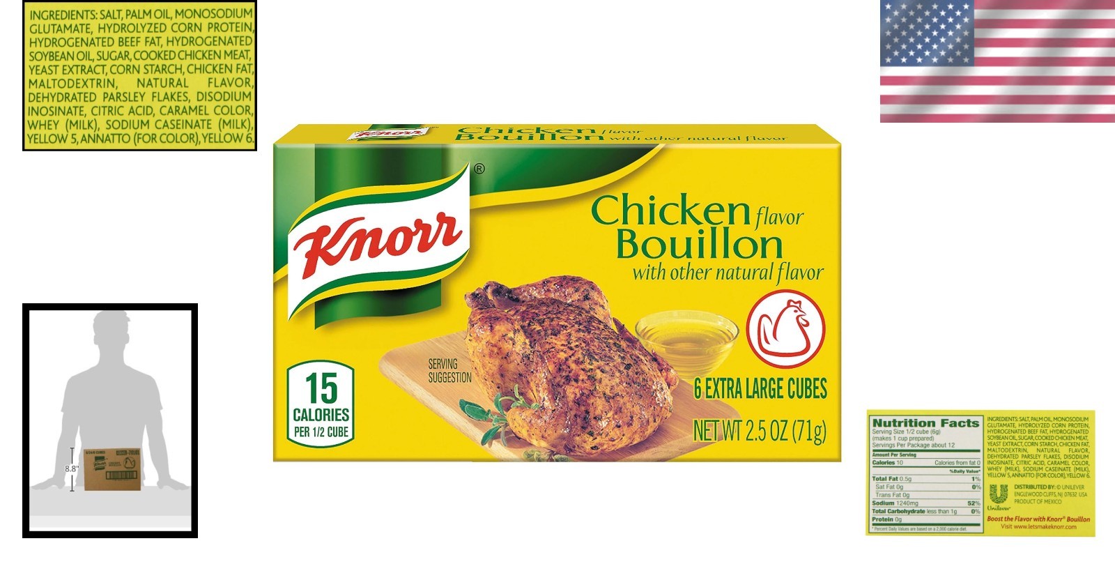 Flavors of Chicken & Spices: Extra-Large Bouillon Cubes, 6 Count, 2.5 oz