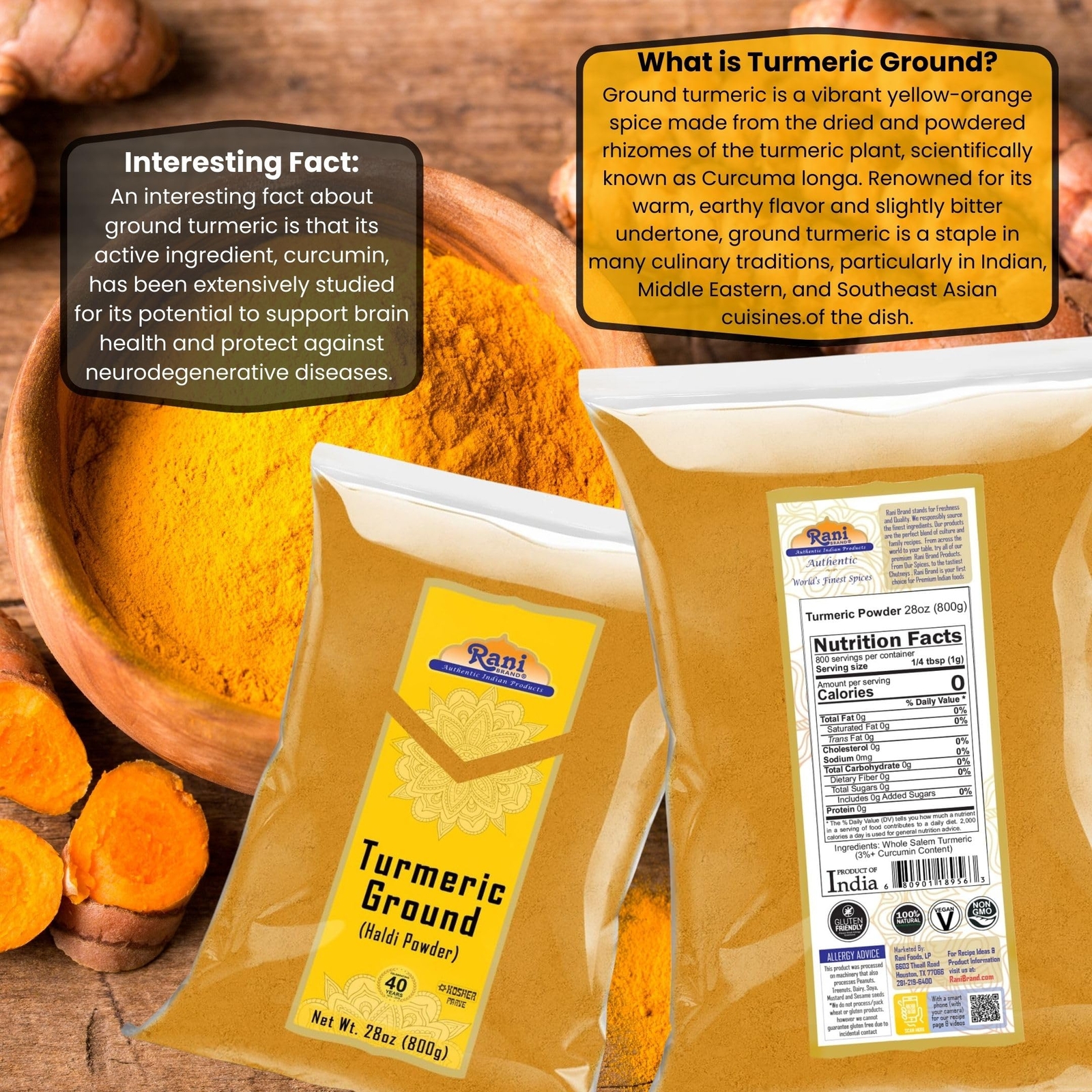 Rani Turmeric (Haldi) Root Powder Spice, (High Curcumin Content) 28oz (800g)