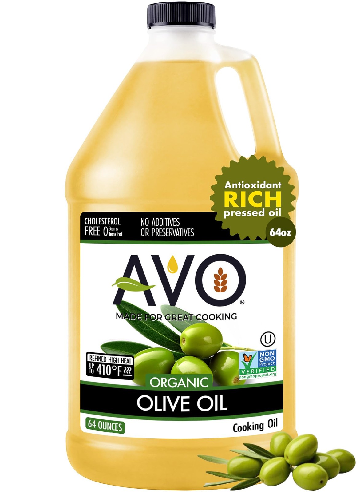 AVO Organic Olive Oil Extra Virgin Cold Pressed, 64 Floz Half Gallon NO prese…