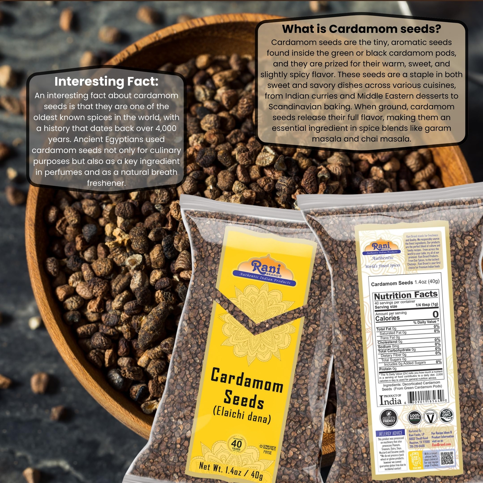 Rani Cardamom (Elachi) Decorticated Seeds Indian Spice 1.4oz (40g)