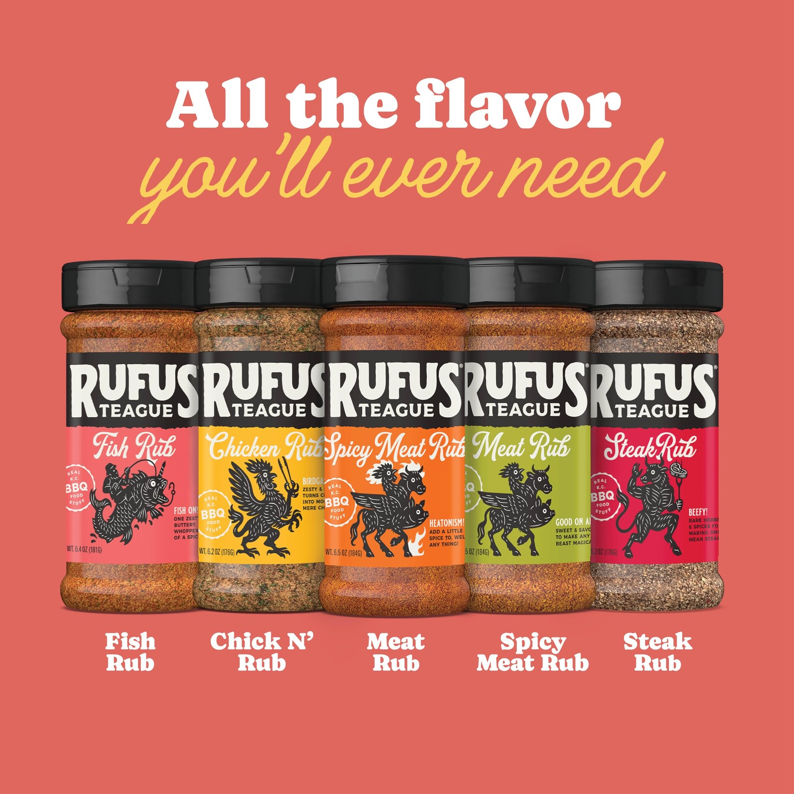 Rufus Teague Meat Rub, Premium Barbecue Seasoning & Dry 6.5 Fl Oz (Pack of 1)