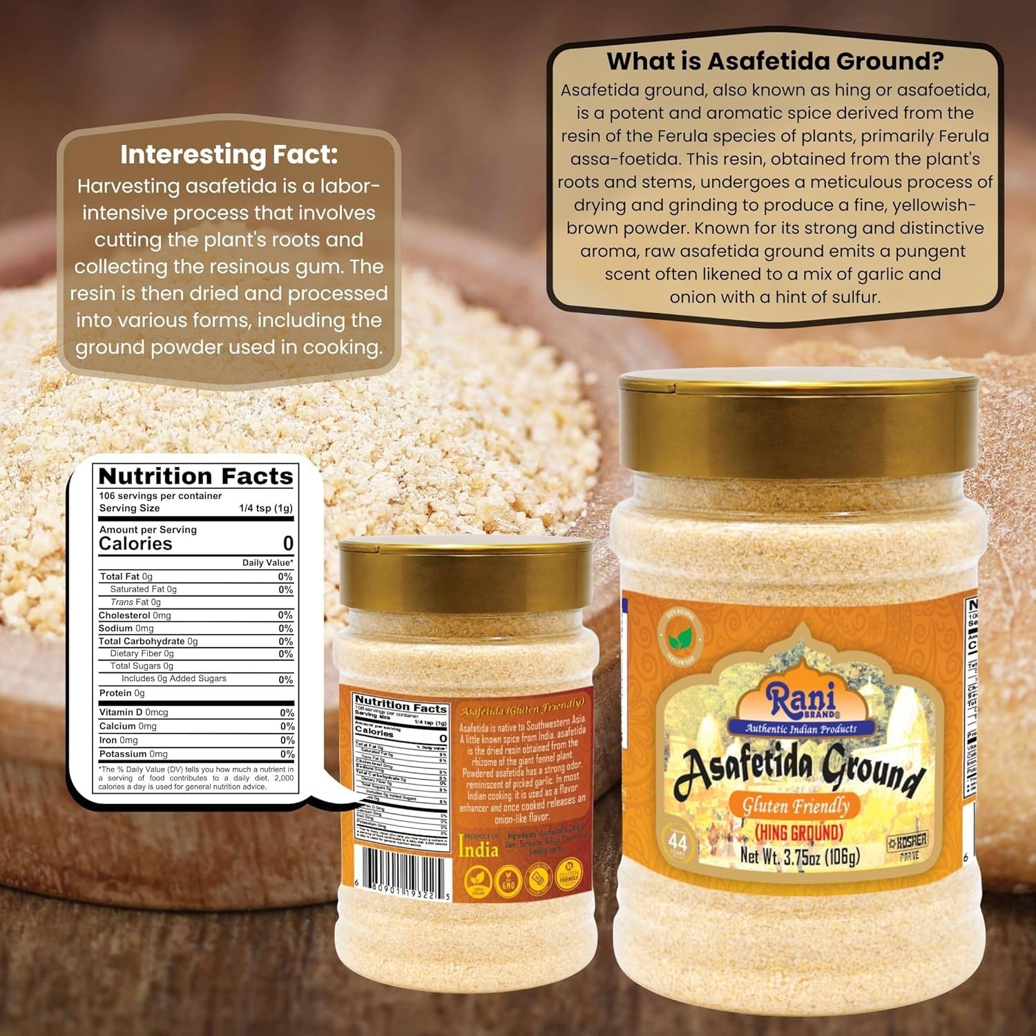 Rani Asafetida Hing Ground 3.75oz 106g Gluten Friendly, PET Jar ~ All Natural…