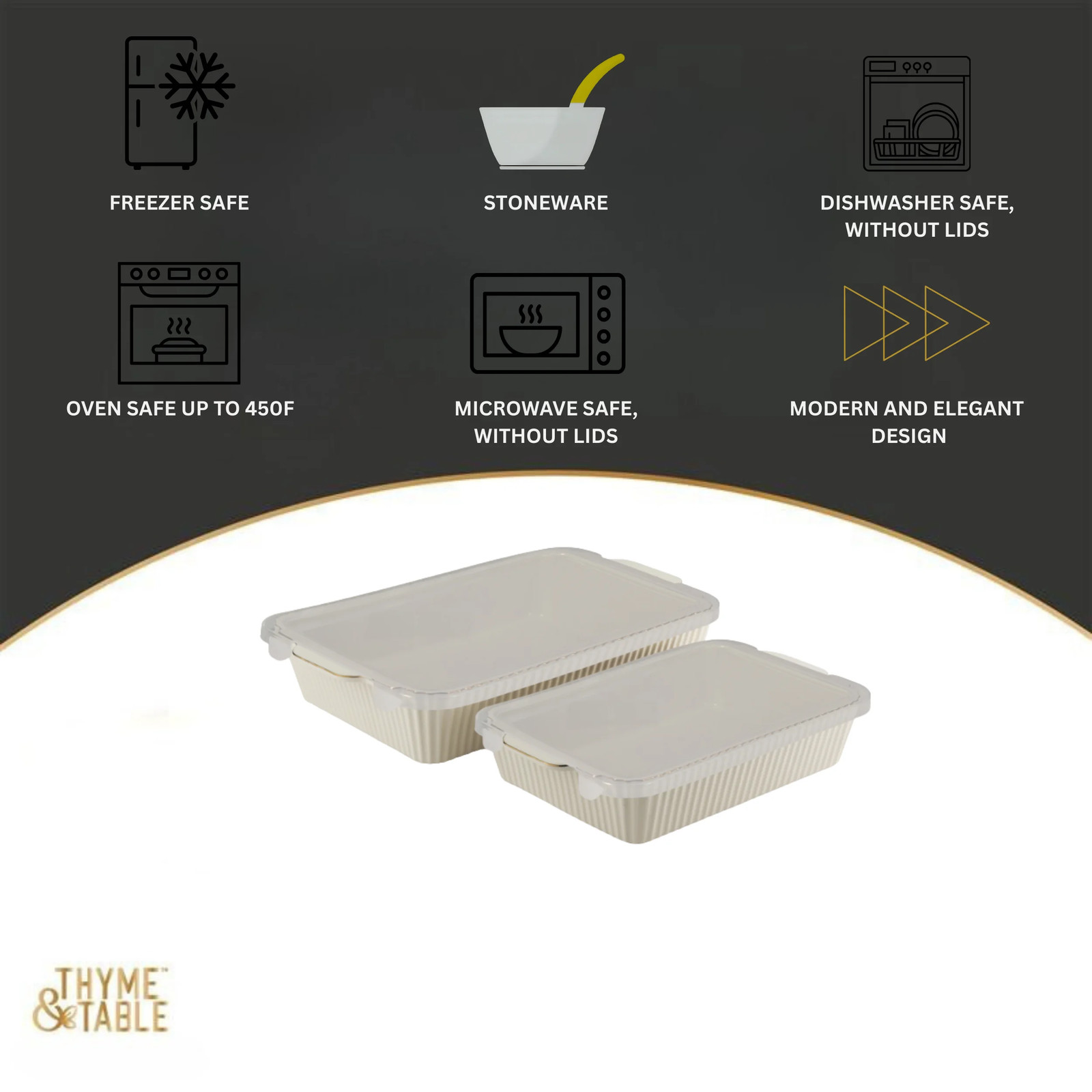 Thyme & Table 4-Piece Stoneware Casserole Dish Bakeware Set, Includes Lids, 9″X1
