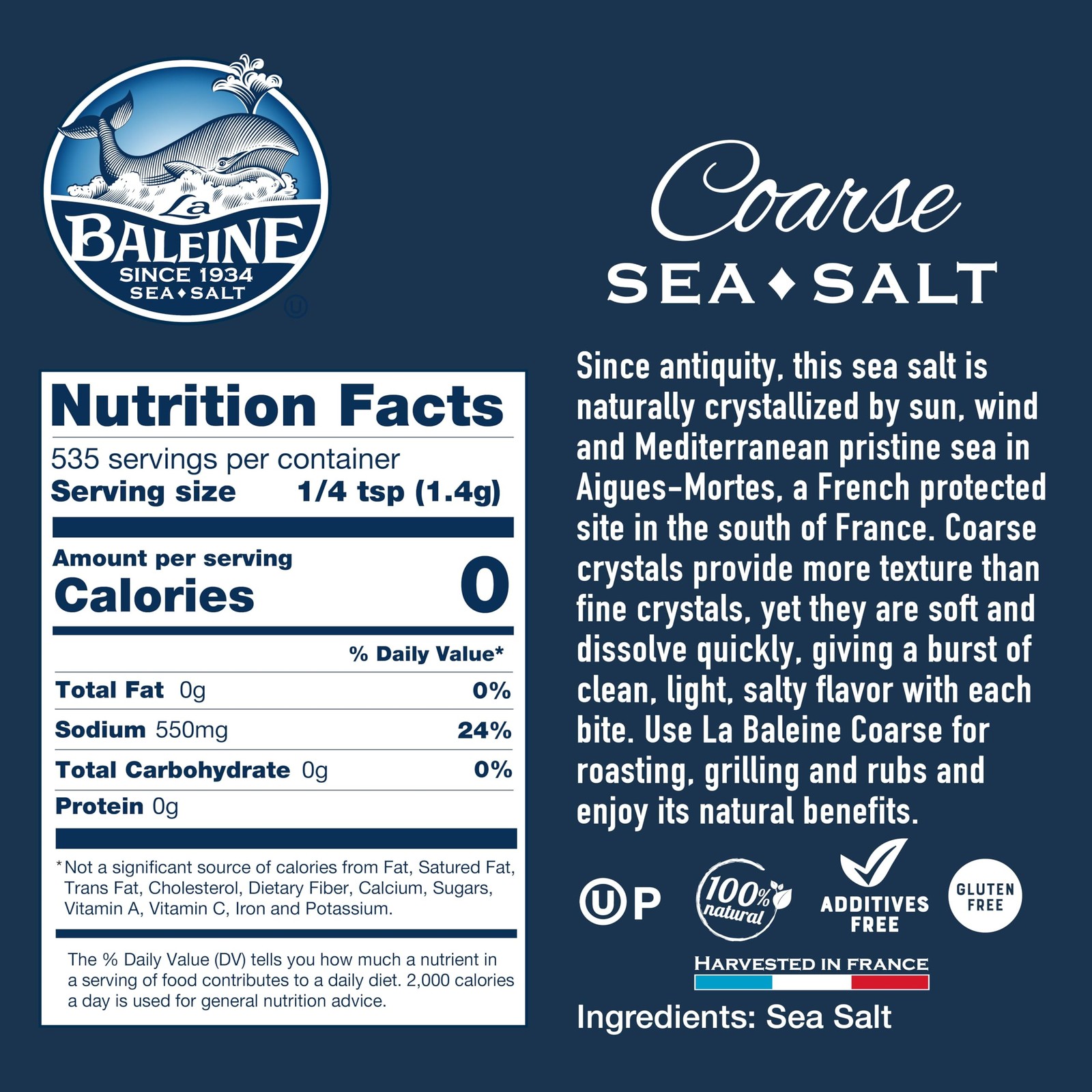 La Baleine Coarse Sea Salt Canister, 26.5 Ounce (Pack of 1),