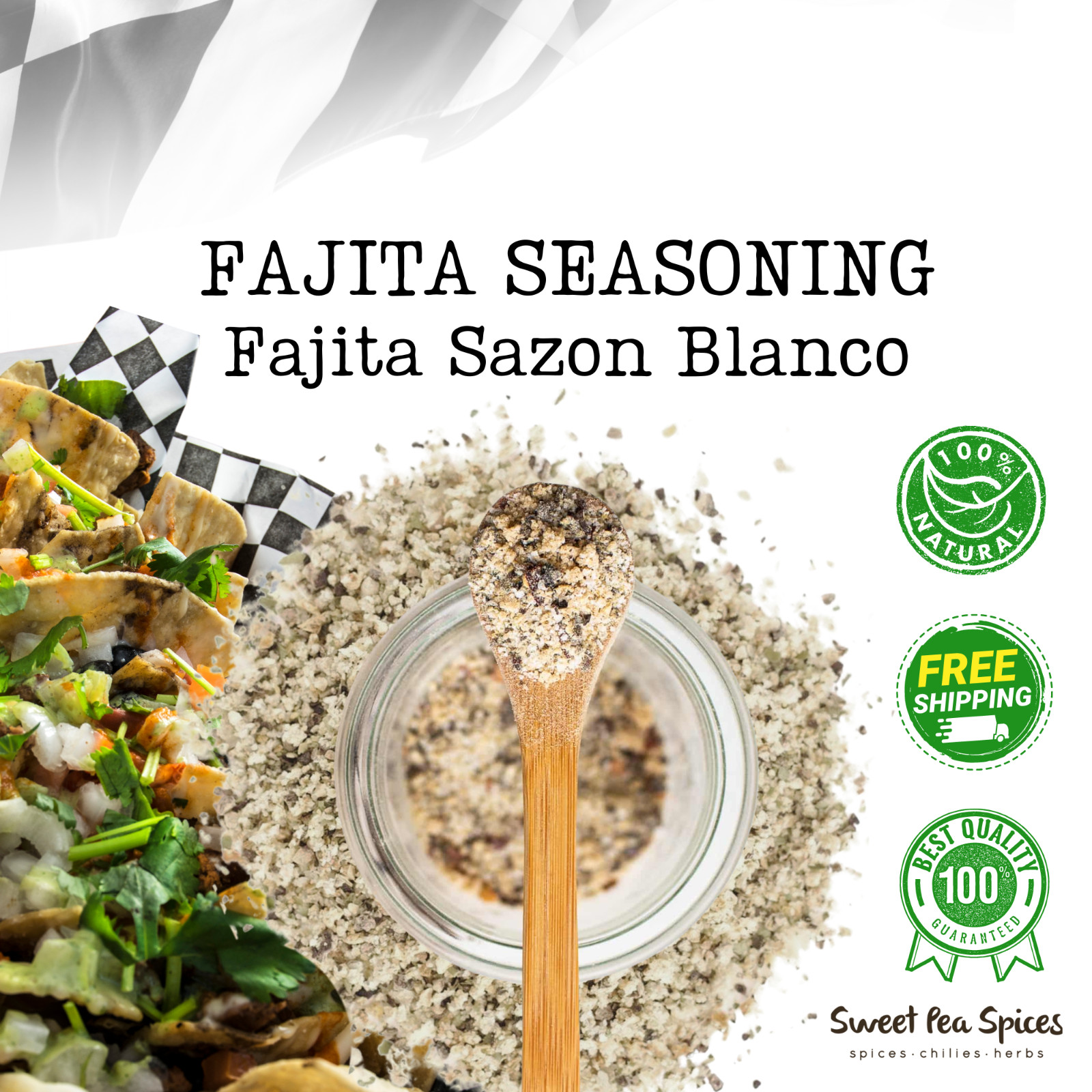 Fajita Seasoning w/ Tenderizer – Steak Fajita Sazonador Blanco – Bulk