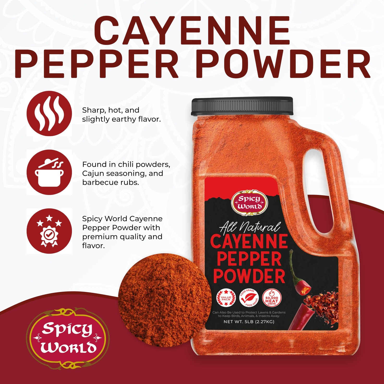 Spicy World Hot Cayenne Pepper Powder Bulk 5 LBS Jar – Red Ground Pepper…