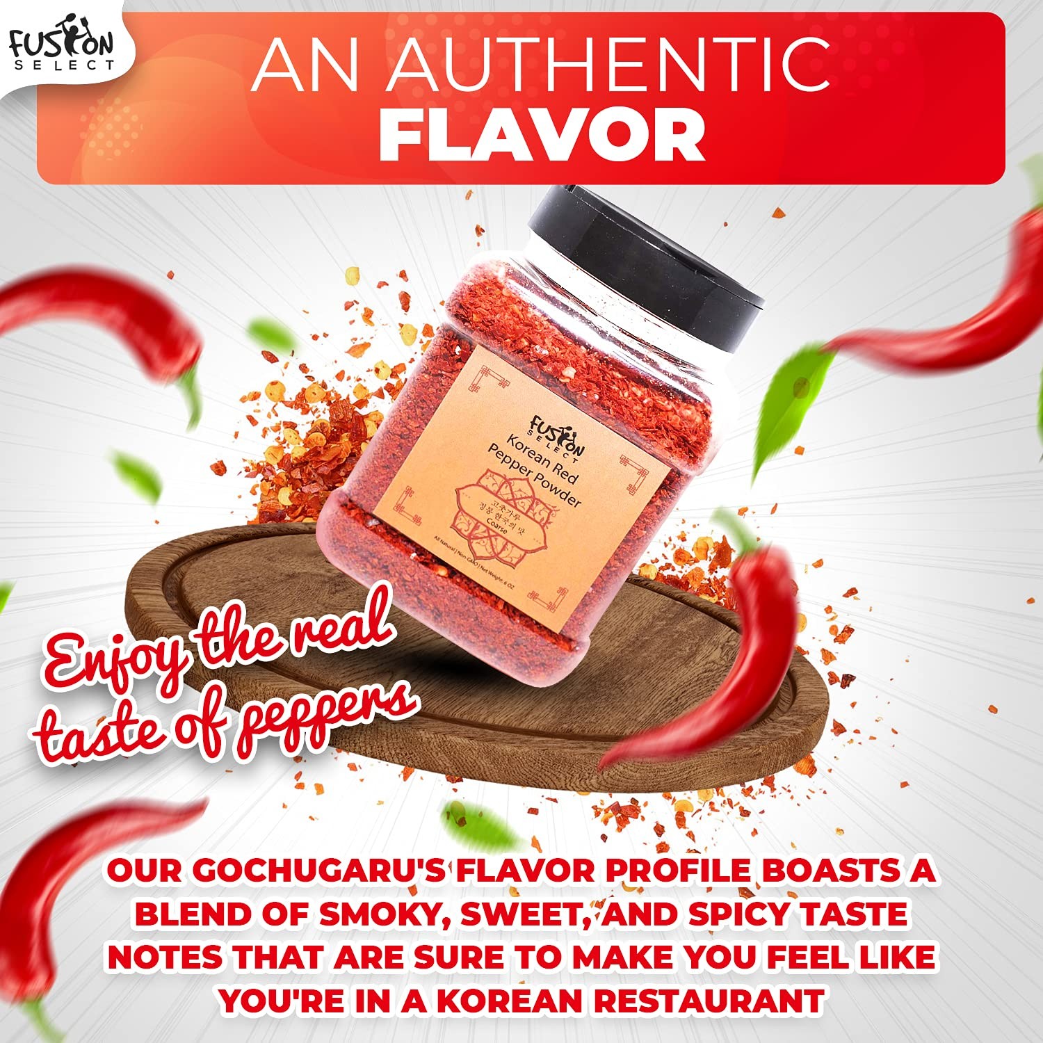 Fusion Select Korean Premium Non-GMO Gluten Free Red Chili Pepper Flakes Powder,