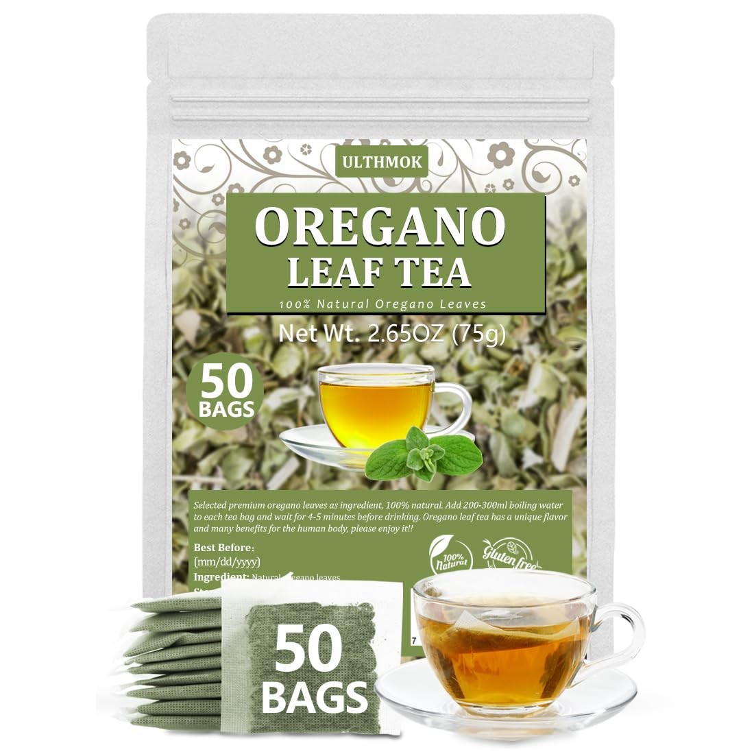 Premium 50 Oregano Tea Bags, Made with 100% Natural 50 Count (Pack of 1)