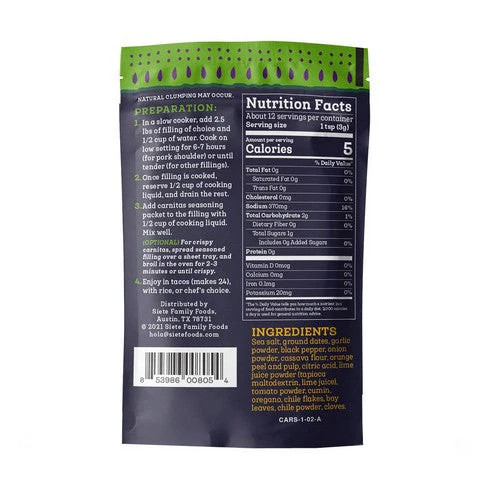 Carnitas Seasoning Slow Cooker Spice 1.29 Oz (Case Of 12) By Siete