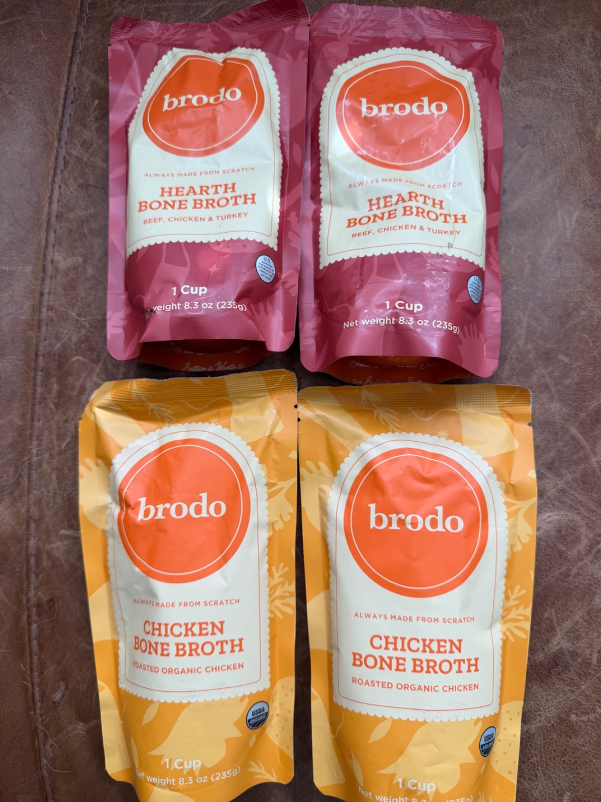 Brodo Broth Variety Pack: 2 Chicken, 2 Hearth Serving Pouches