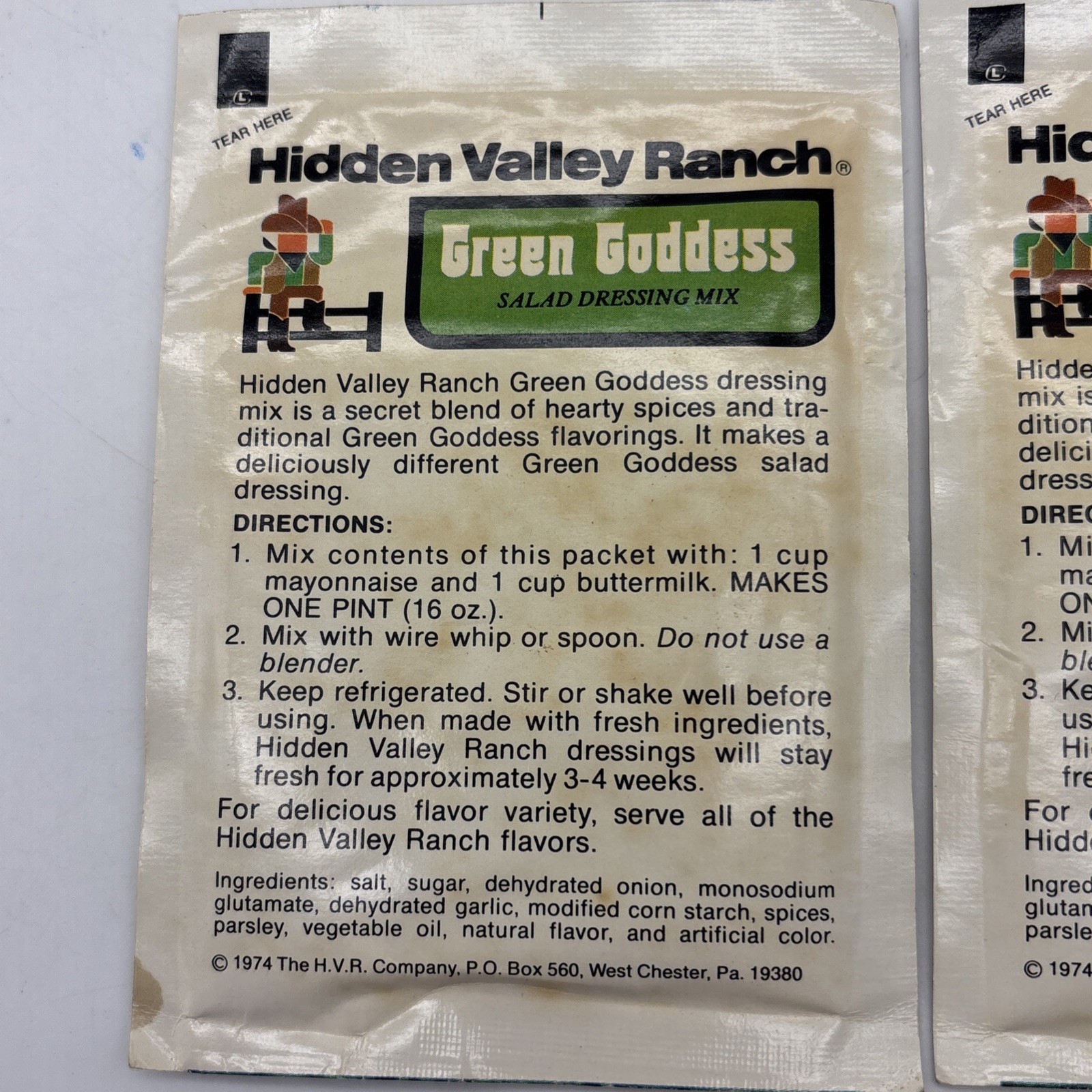 Vintage Hidden Valley Ranch Green Goddess Salad Dressing Mix 1974 Movie Prop