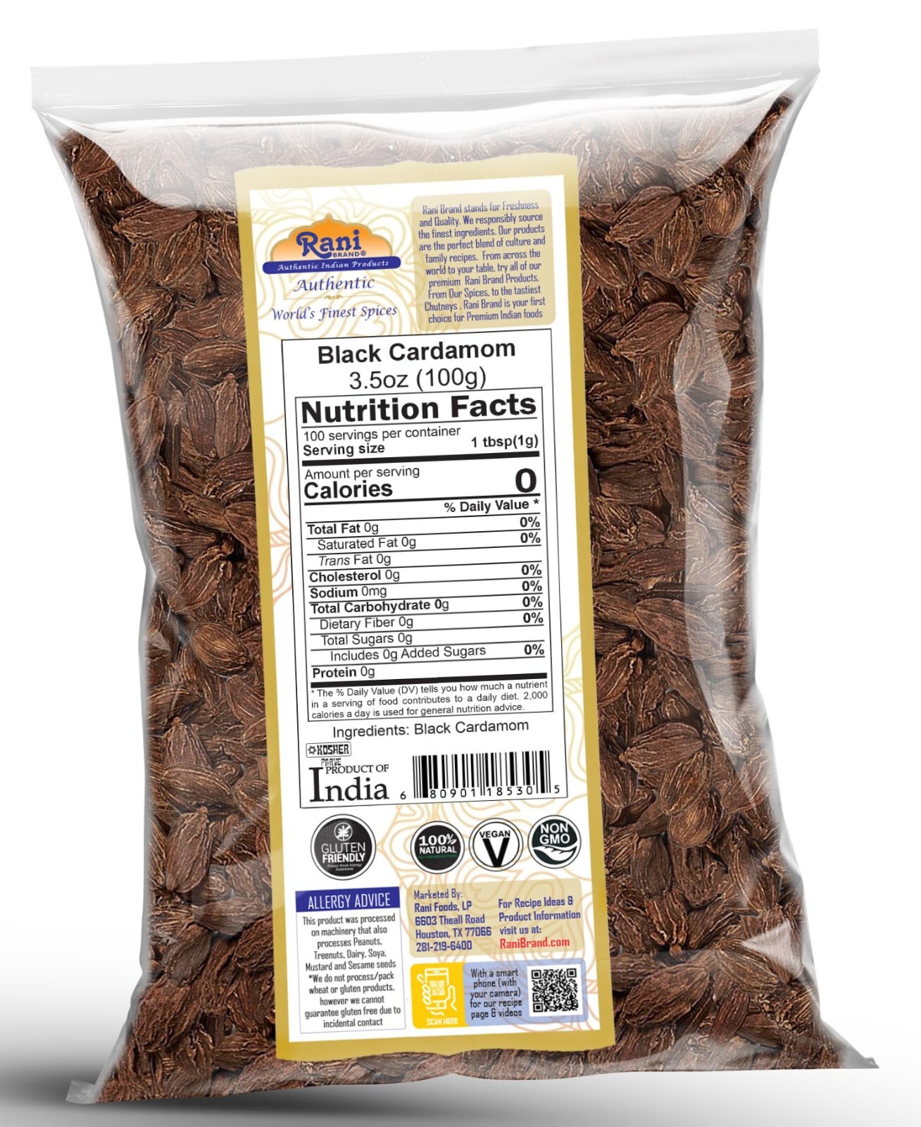 Rani Black Cardamom Pods (Kali Elachi) Whole Indian Spice 3.5oz (100g)