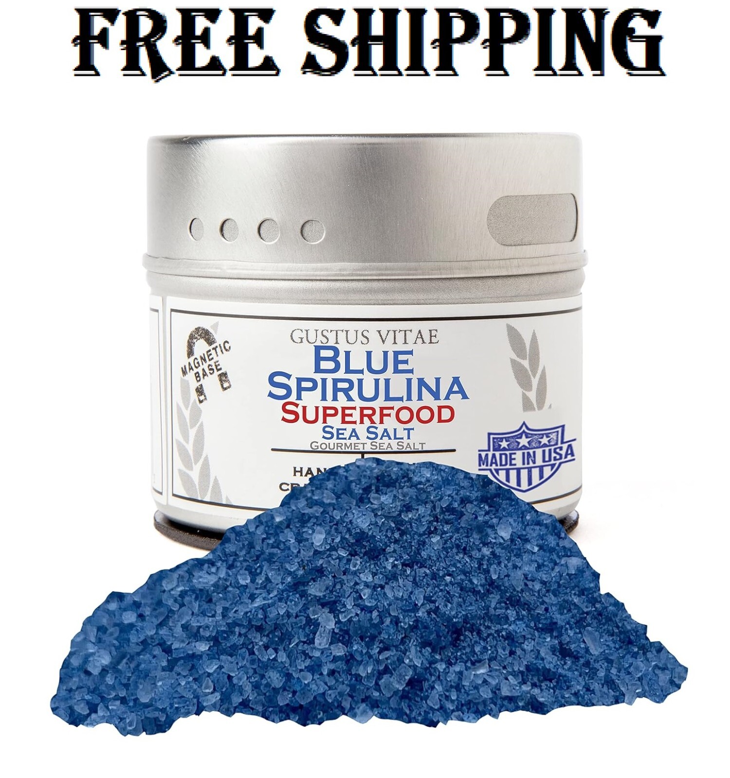 Artisanal Gourmet Sea Salt, Blue Spirulina Infused, All Natural Salt 3 Oz