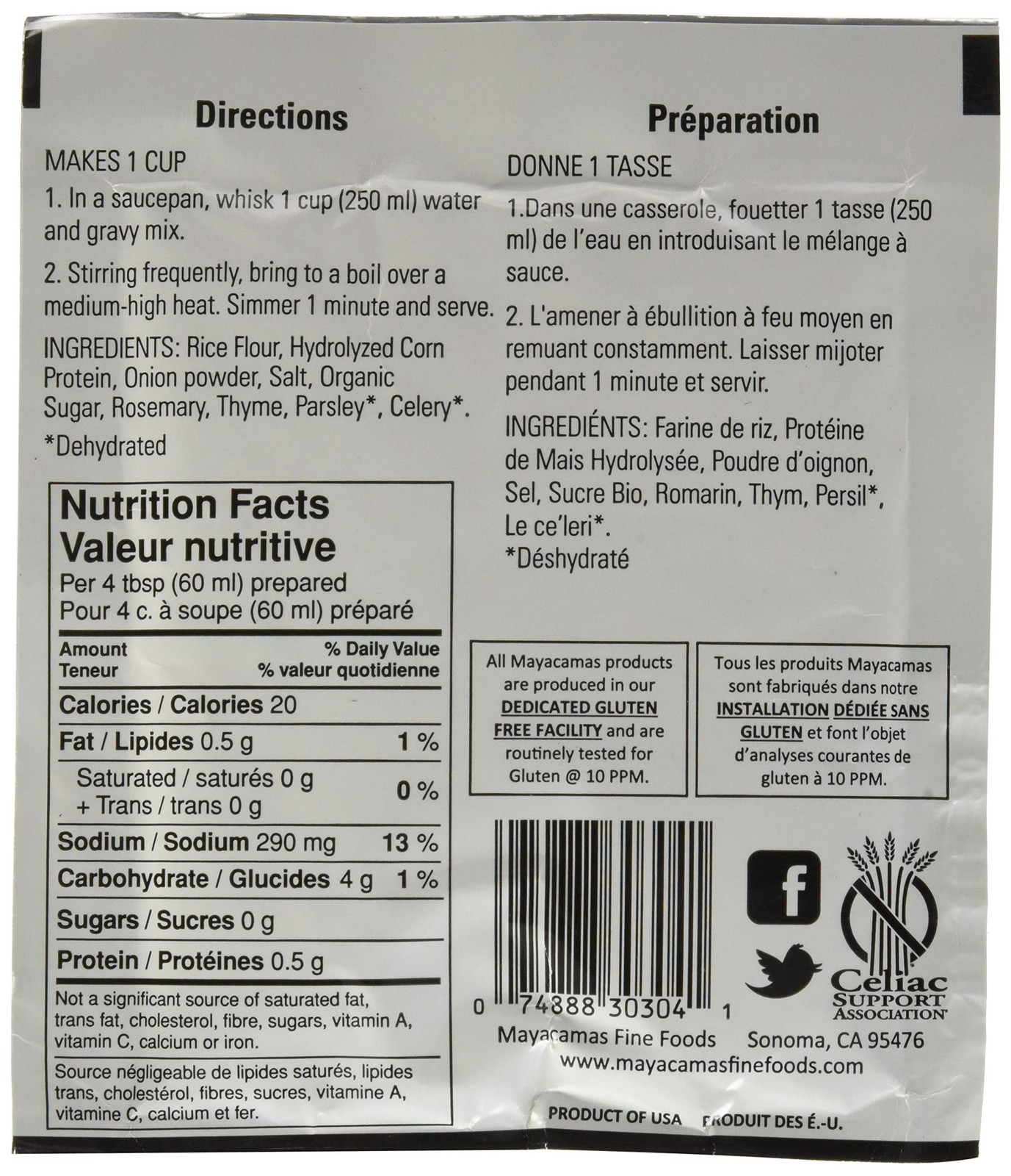 (Pack of 48) Mayacamas Mix Gravy Savory Natural Grocery Foil Packets 0.8 Oz