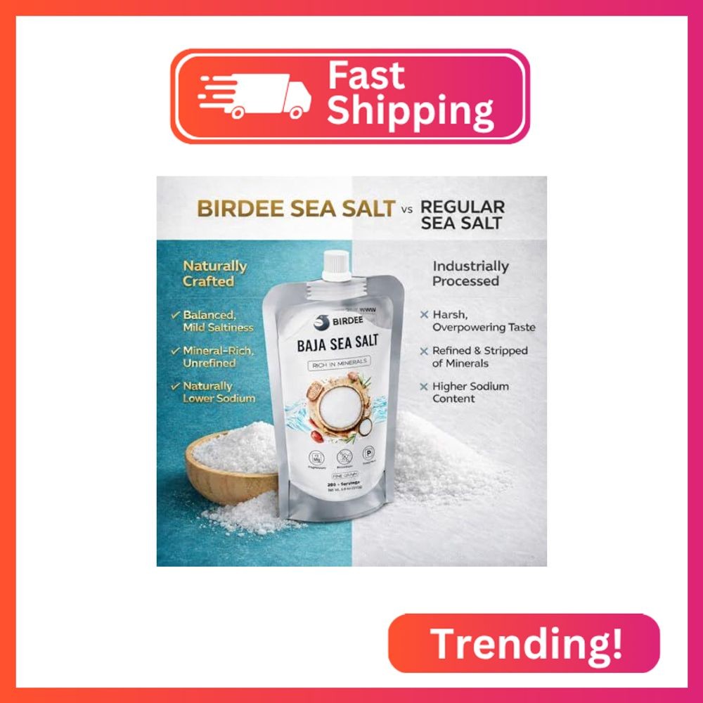 Birdee Baja Mineral Sea Salt, Fine Grain, 8.8 oz – Spout Pouch with Twist Cap, U