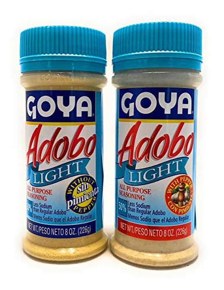 Goya Adobo Light All Purpose Seasoning Bundle with and without Pepper 8 oz each