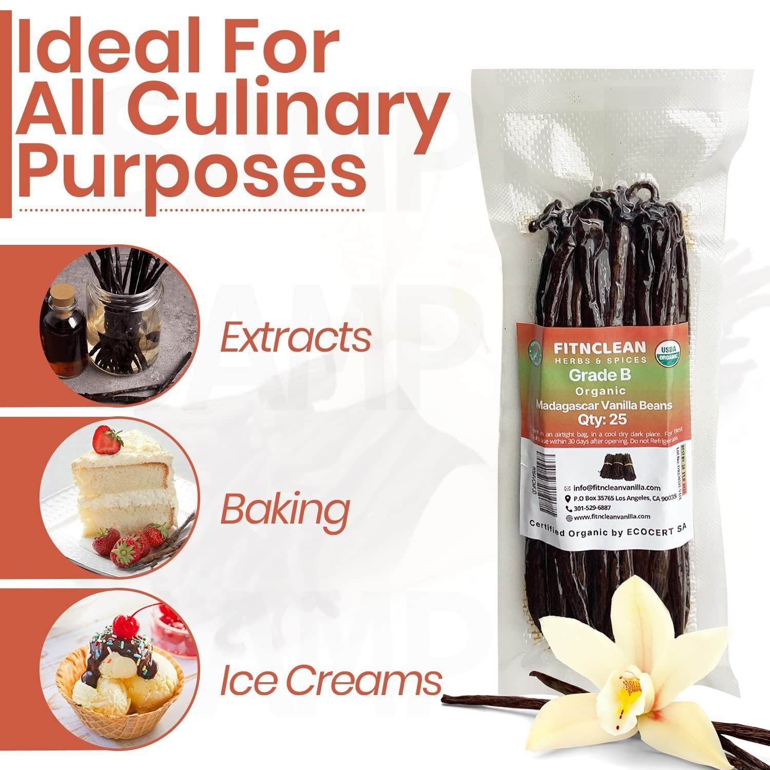 Organic Madagascar Vanilla Beans – Grade B – 5″-7″ Pods for Extract & Baking