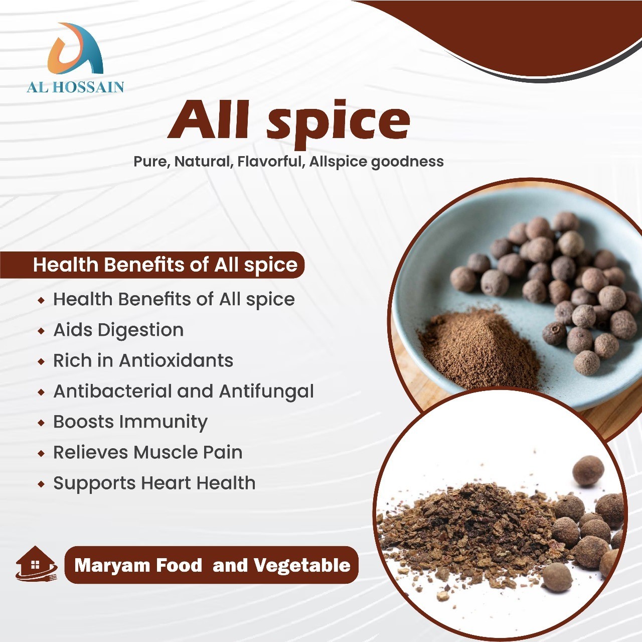 Al Hossain Natural Guatemalan Allspice Whole 8.8 oz | Whole Pimento Berries
