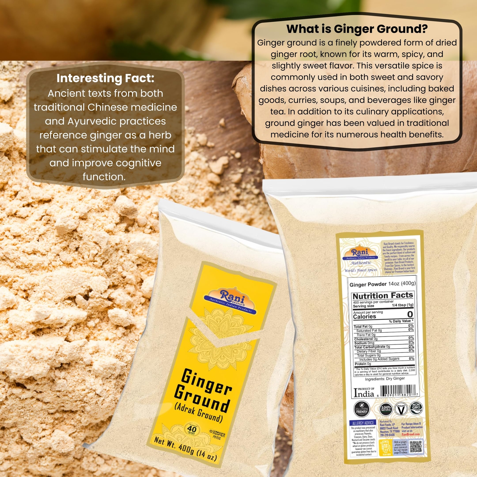 Rani Ginger (Adarak) Powder Ground, Spice 14oz (400g)