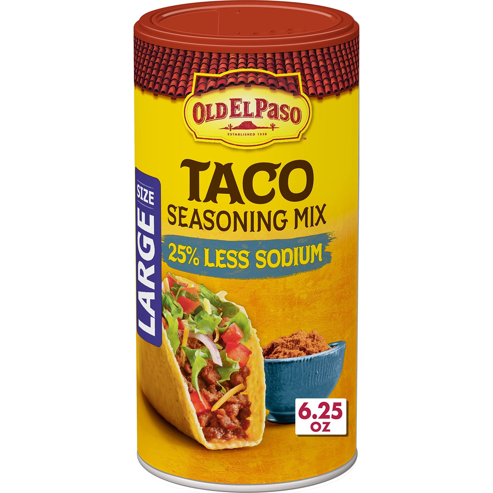Old El Paso Taco Seasoning, 25% Less Sodium, Large 6.25 Ounce (Pack of 1)