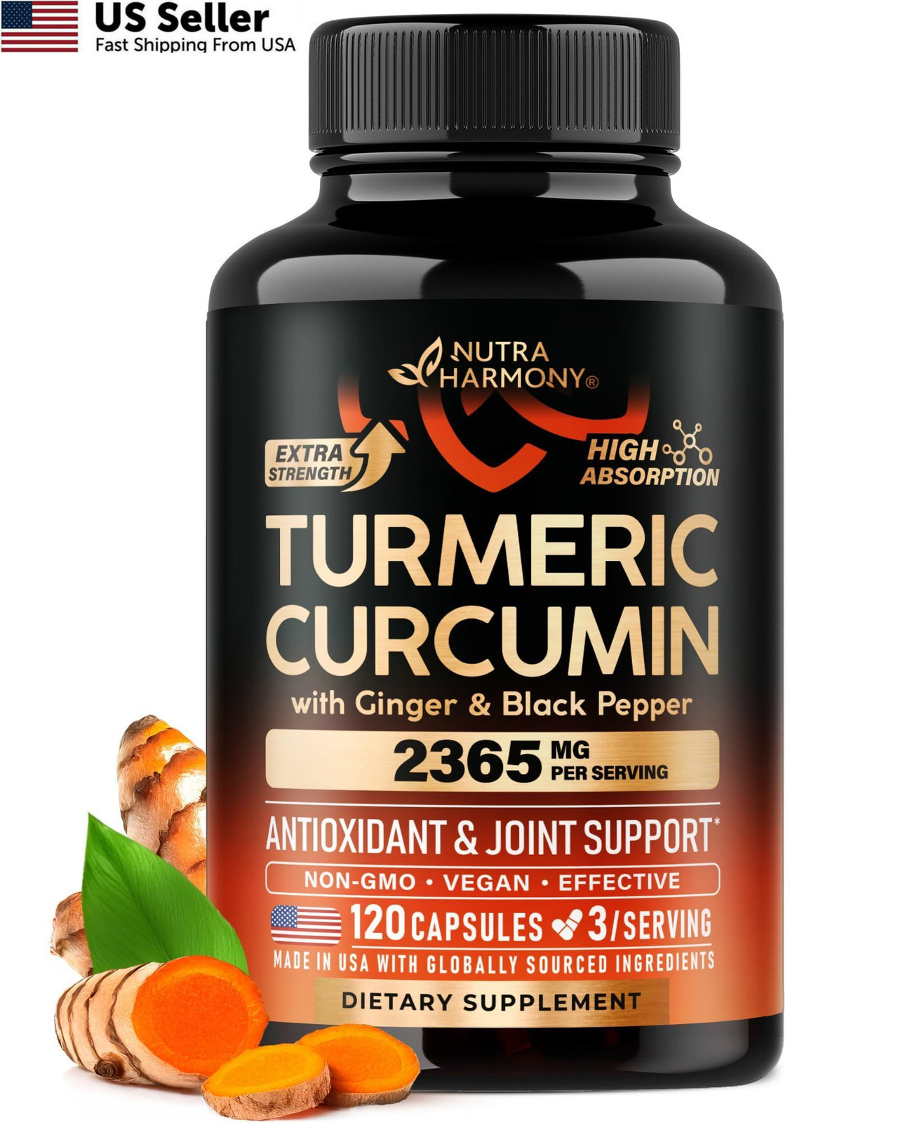 Turmeric Curcumin Supplement 2365 mg – with 120 Count (Pack of 1)