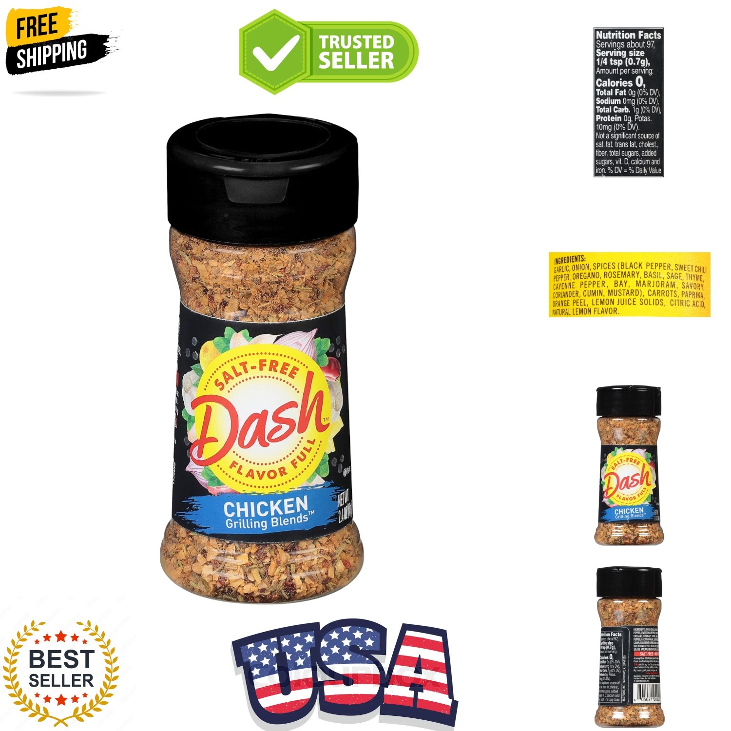 Dash Salt-Free Grilling Blend, Chicken, 2.4 Ounce