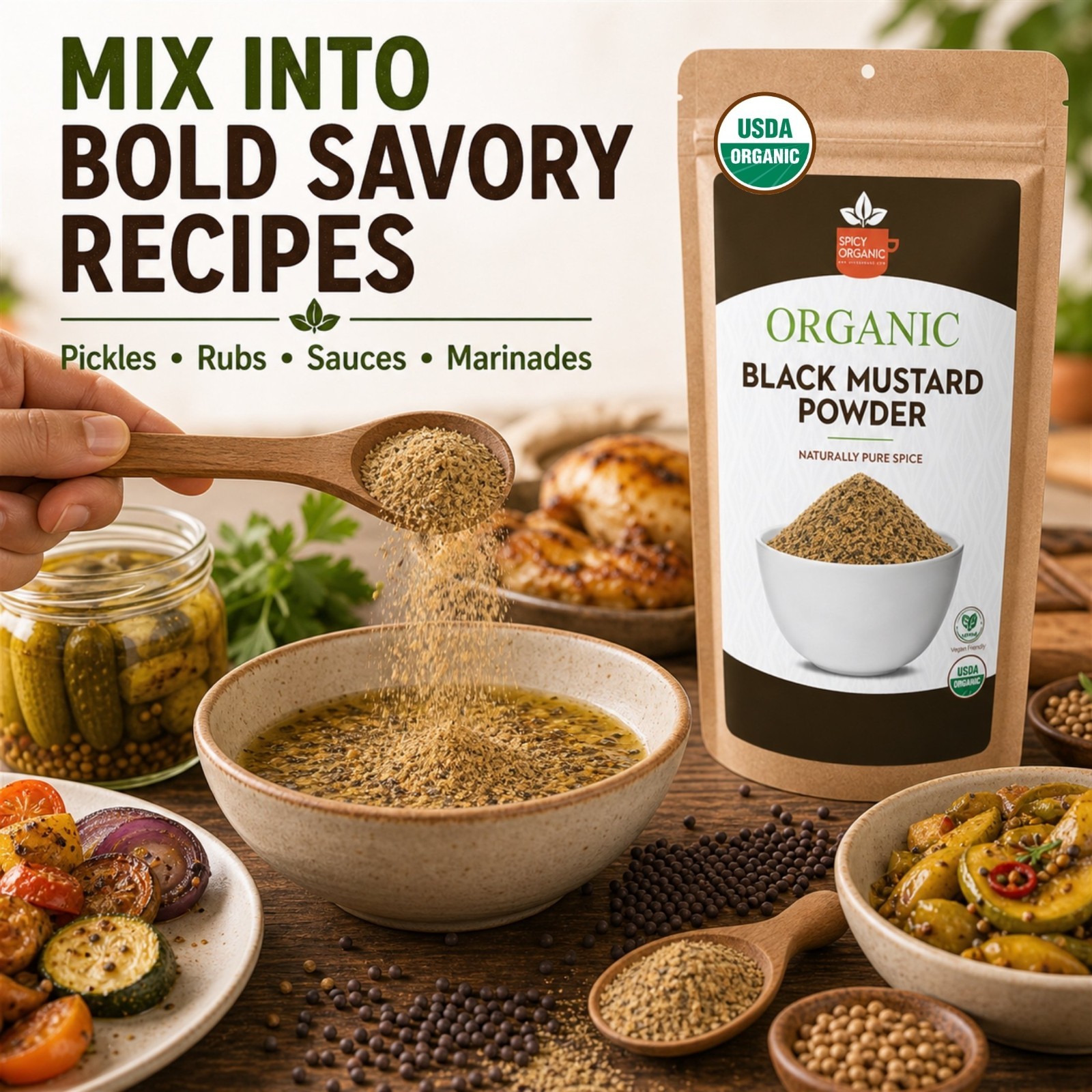 Spicy Organic Black Mustard Powder 4 oz | USDA Organic